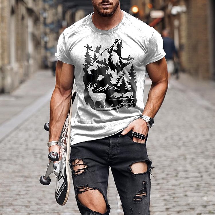 BrosWear Men's Vintage Casual Print Short Sleeve T-Shirt
