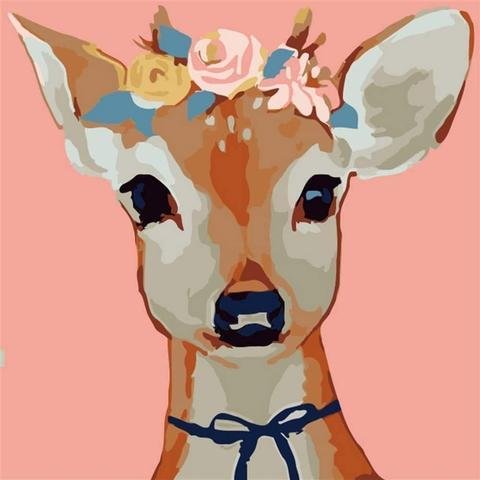 DIY Acrylic Painting, Paint by Number Kits for Kids Beginner - Flower Roe Deer 8" x 8"、bestdiys、sdecorshop