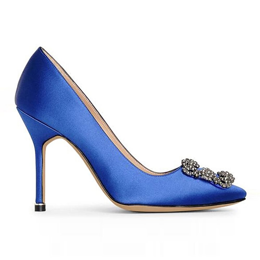 100mm Women's Slik Shoes Diamond Party Wedding Blue Pumps-vocosishoes