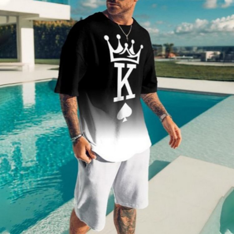 BrosWear Gradient King T-Shirt And Shorts Two Piece Set
