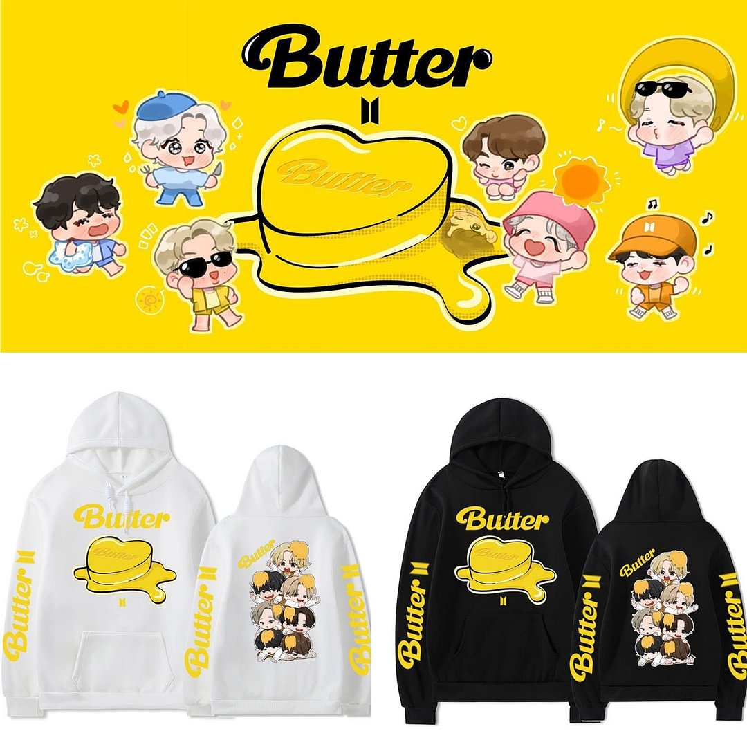 방탄소년단 Butter Cartoon Print Hoodie