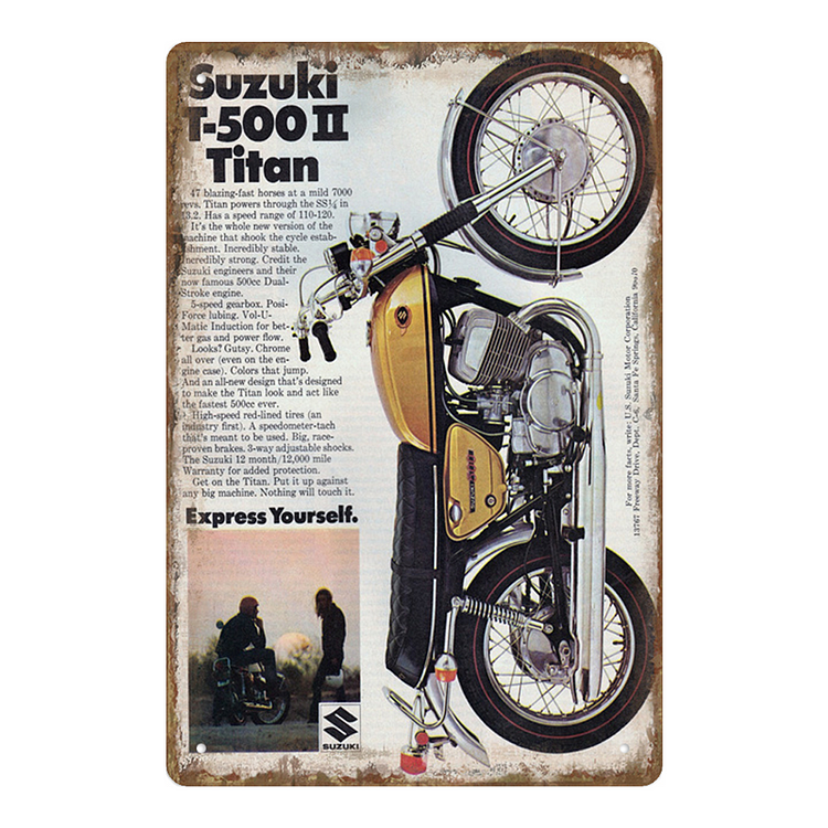Suzuki T-500 Motorcycle - Vintage Tin Signs