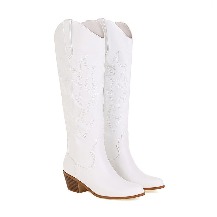 65mm Women's Embroidered Western Cowboy Boots Knee High Medium Heel Chunky Heel Fashion Retro Classic Boot
