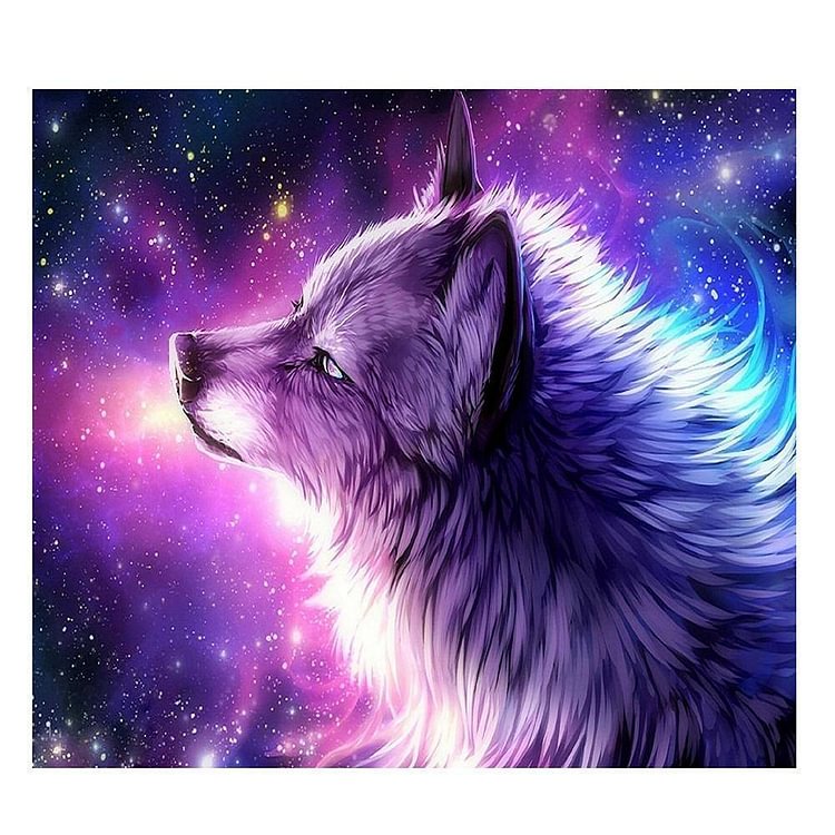Purple Wolf - Diamant rond partiel - 35x30cm