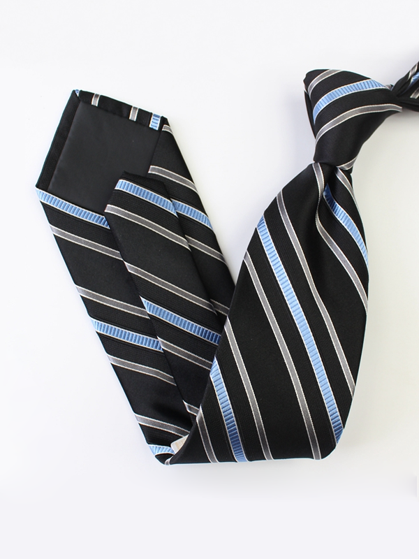 Diagonal Stripe Black Silk Tie-Real Silk Life