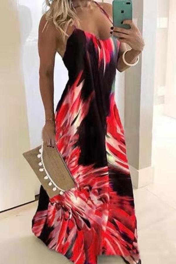 Elegant Abstract Printed Sling Maxi Dress (3 Colors) P11320