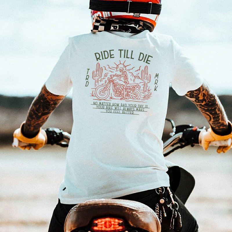 Ride till die motorcycle skull designer t-shirt - Krazyskull