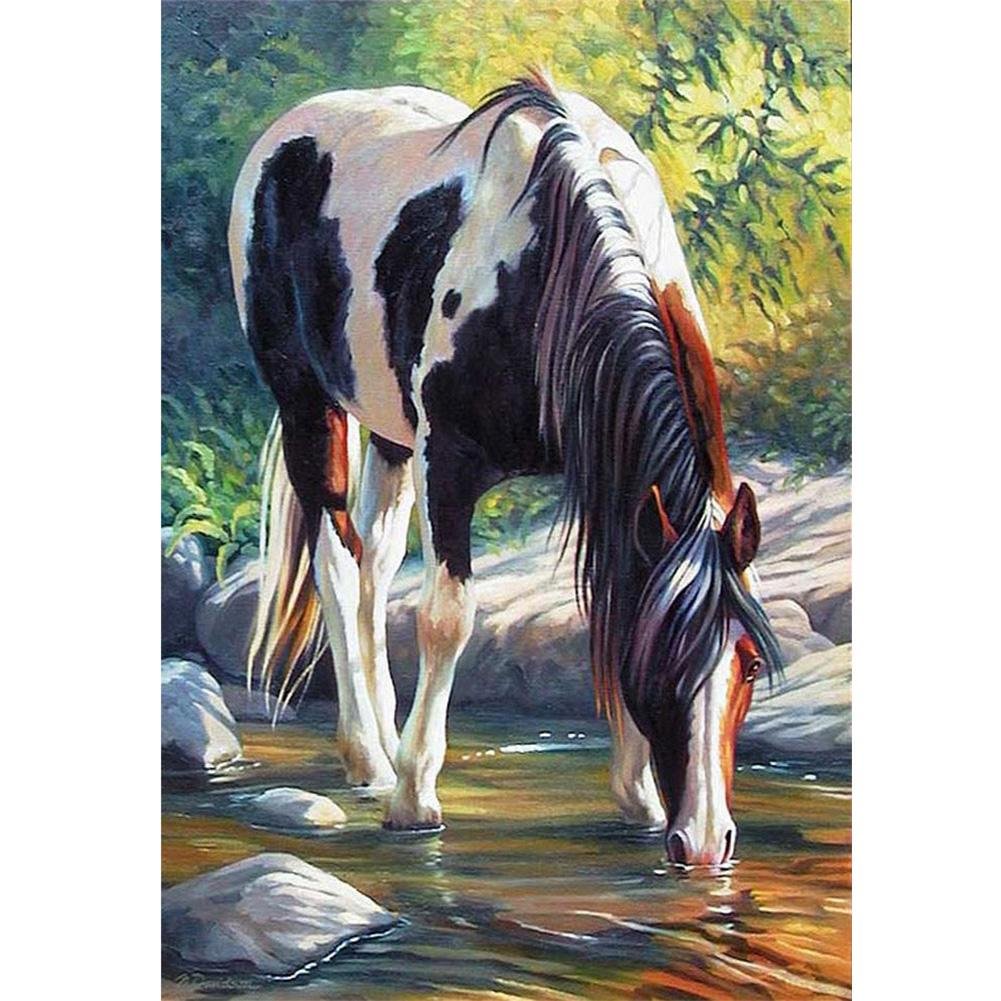 Full Round Diamond Painting Drinking Water Horse (40*30cm)