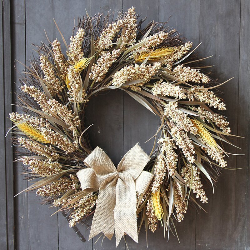 Bowknot Wheat Wreath Autumn Wreaths For Front Door Thanksgiving Wreaths、、sdecorshop