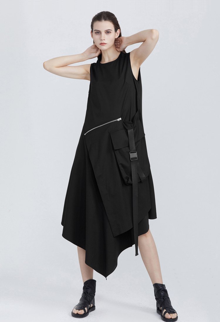 SDEER Irregular sleeveless dress with large pockets