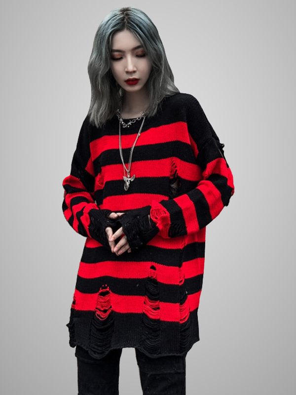 Unisex Fashion Stripe Color-block Ripped Knitted Sweater