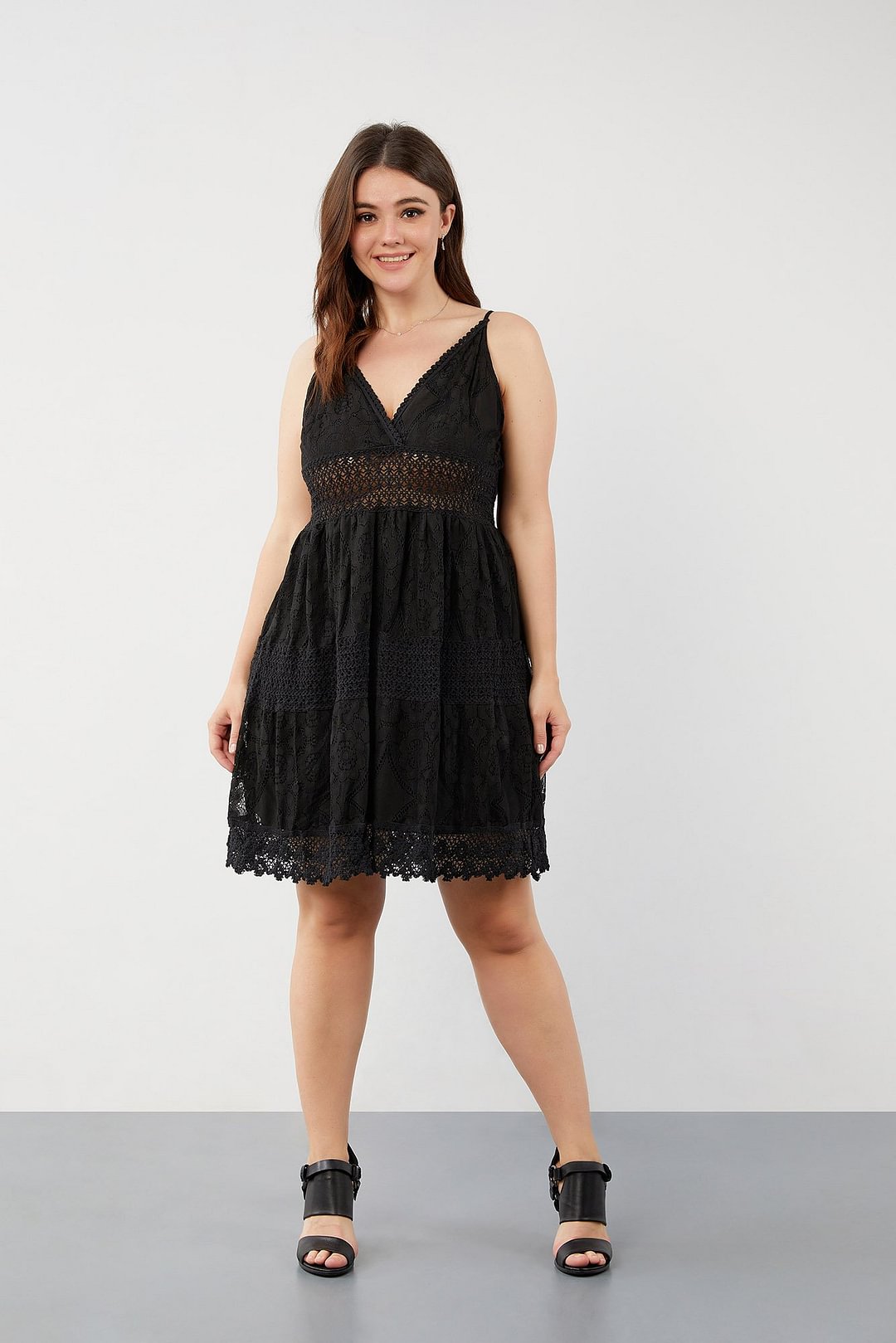 Black Lace Sleeveless Mini Dress P10233