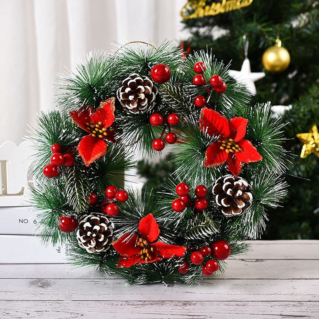 Red Flowers And Pine Cones Artificial Christmas Wreaths For Windows