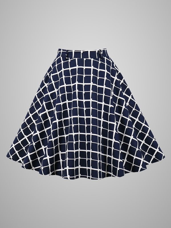 Vintage Checkered High Rise A-line Swing Skirt