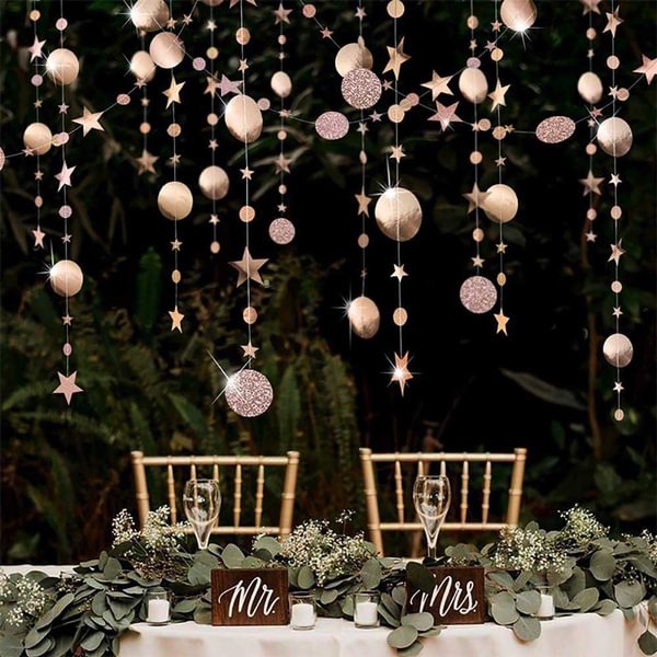 4M Glitter Mirror Star Round String With Colorful Star Circle Shining Garland For Wedding Christmas Birthday Home Shopwindow Graduation Party Hanging Ornaments Decoration Supplies