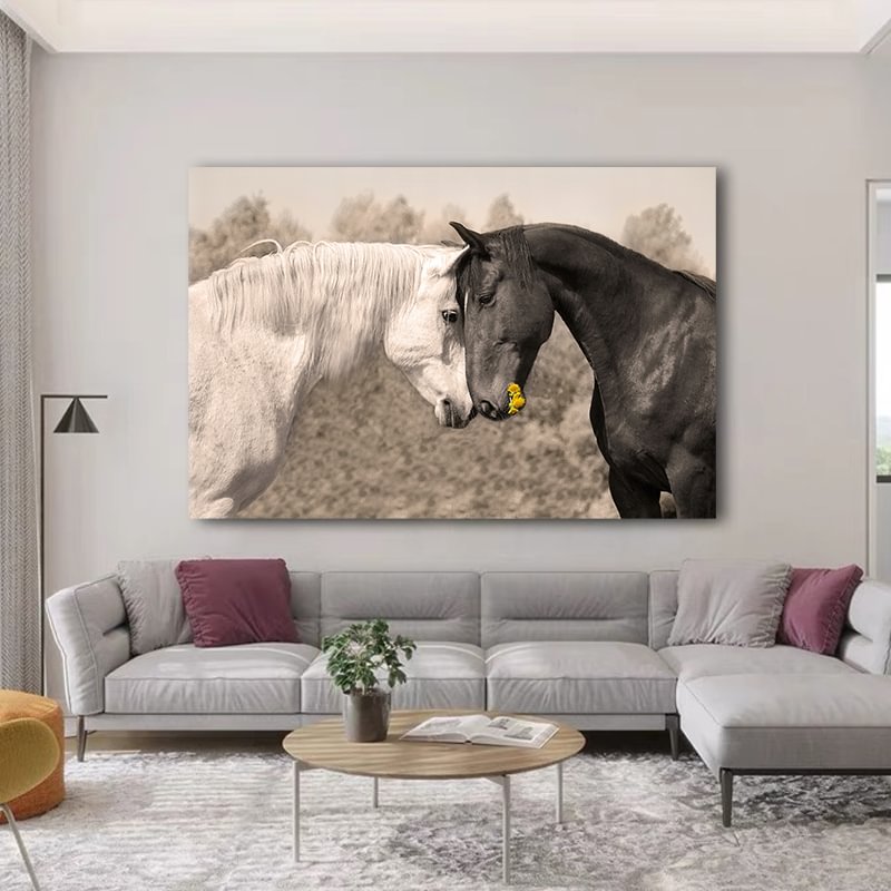The Love Of Black And White Horses Canvas Wall Art