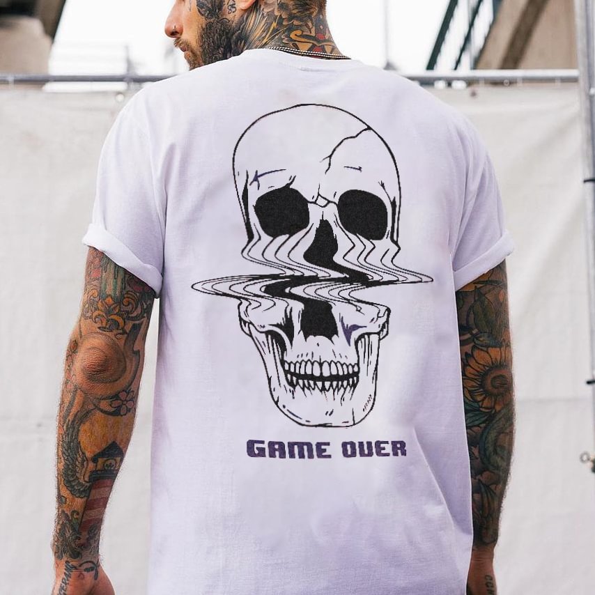 Cloeinc Game over twisted skull printed designer white T-shirt - Cloeinc