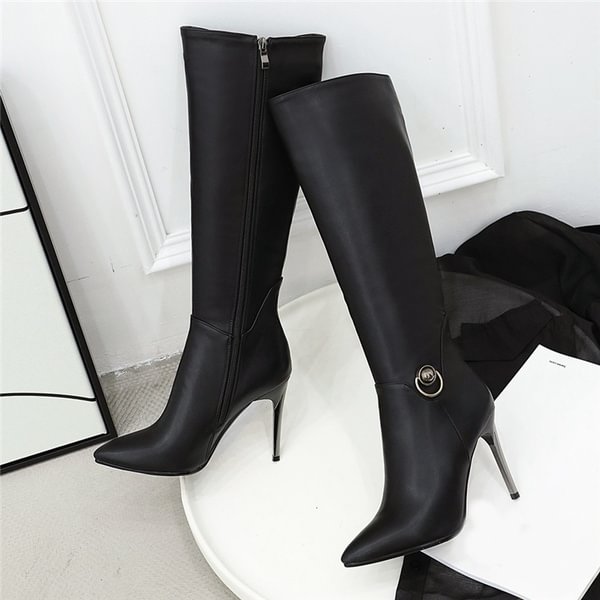 2020 The New Style Matte Leather Knee High Boots New Arrivals Solid Pointed Toe High Heel Stiletto Winter Boots Sexy Ladies Zipper Feminine Shoes