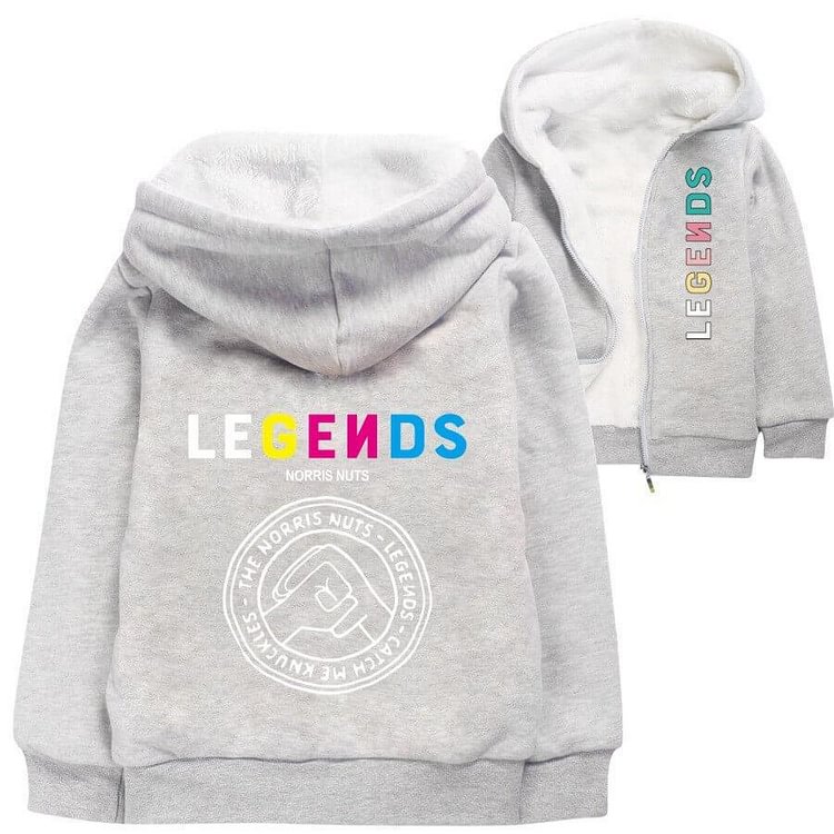 Mayoulove Girls Boys Legends Norris Nuts Print Zip Up Fleece Lined Hooded Jacket-Mayoulove