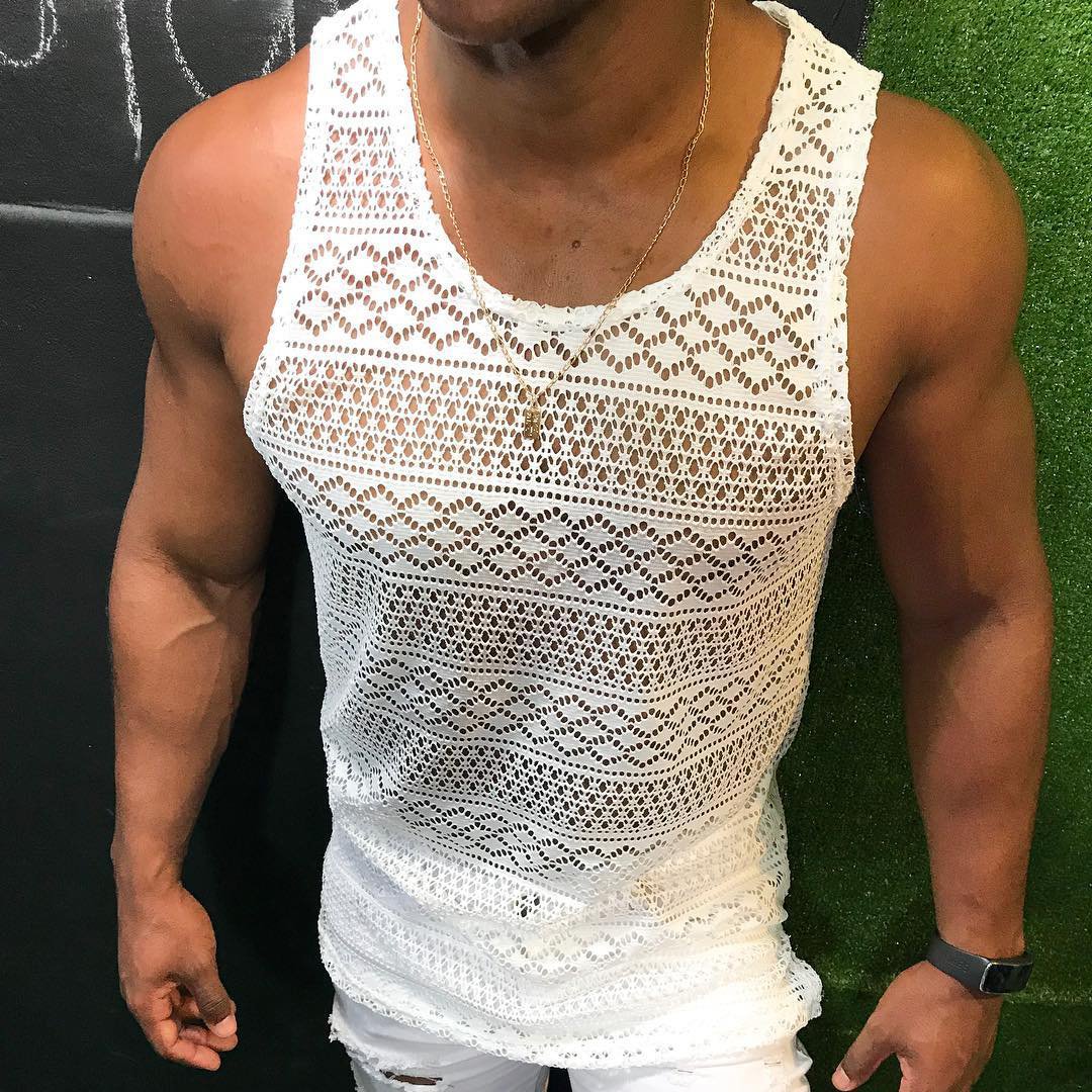 Patterned grid see-through sexy tank top / [viawink] /