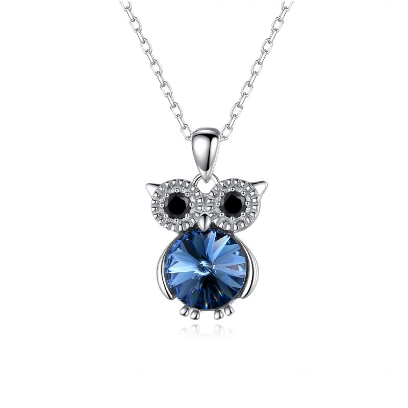 Owl Pendant Blue Crystal Necklace1