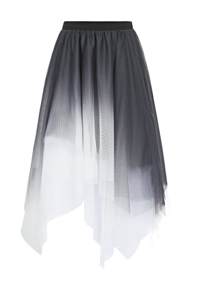 S.DEERWomen's elegant elastic gradient contrast color mesh A-line long skirt S22181101