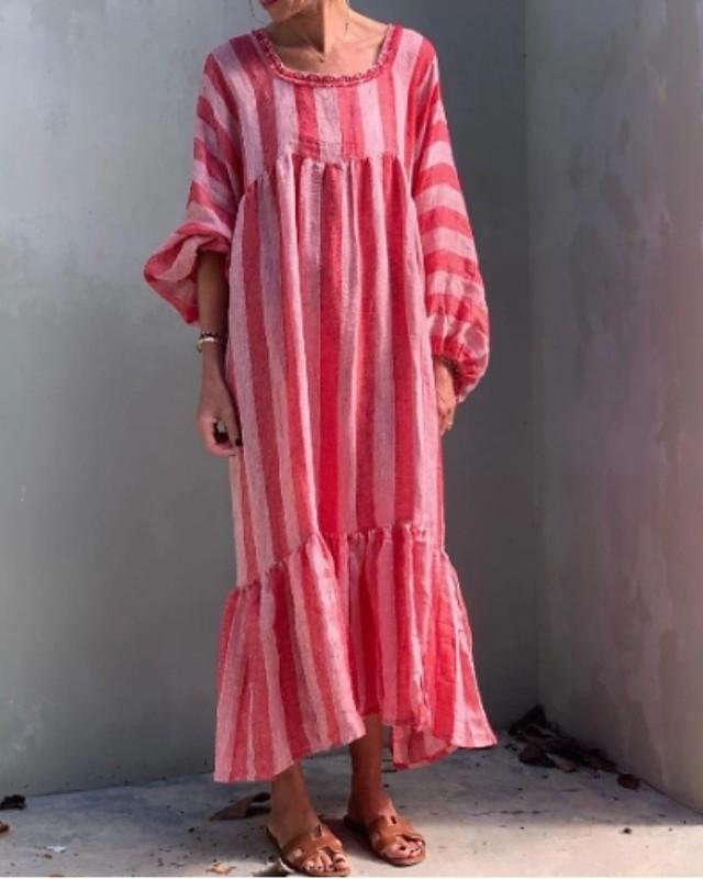 Women's Swing Dress Maxi long Dress Long Sleeve Striped Print Summer Hot Casual Boho Red S M L XL XXL 3XL 4XL 5XL-Corachic