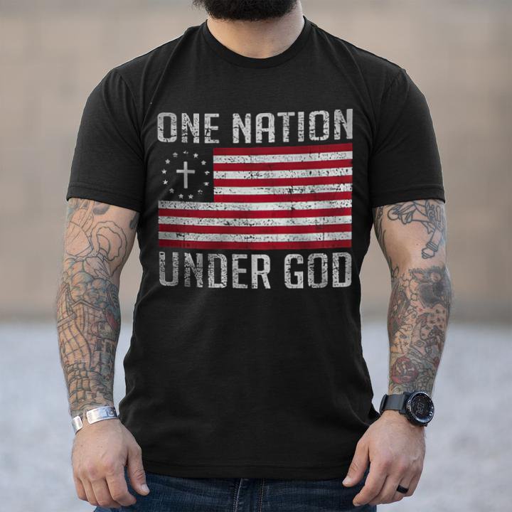 One Nation Under God America Flag Print Men's T-shirt - Krazyskull