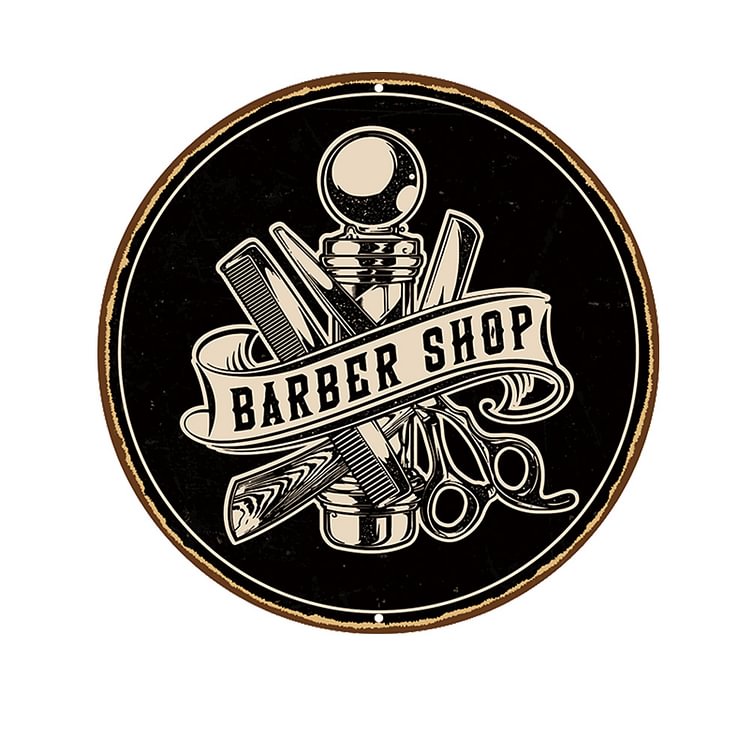 Barber Shop - Round Vintage Tin Signs/Wooden Signs - 30x30cm