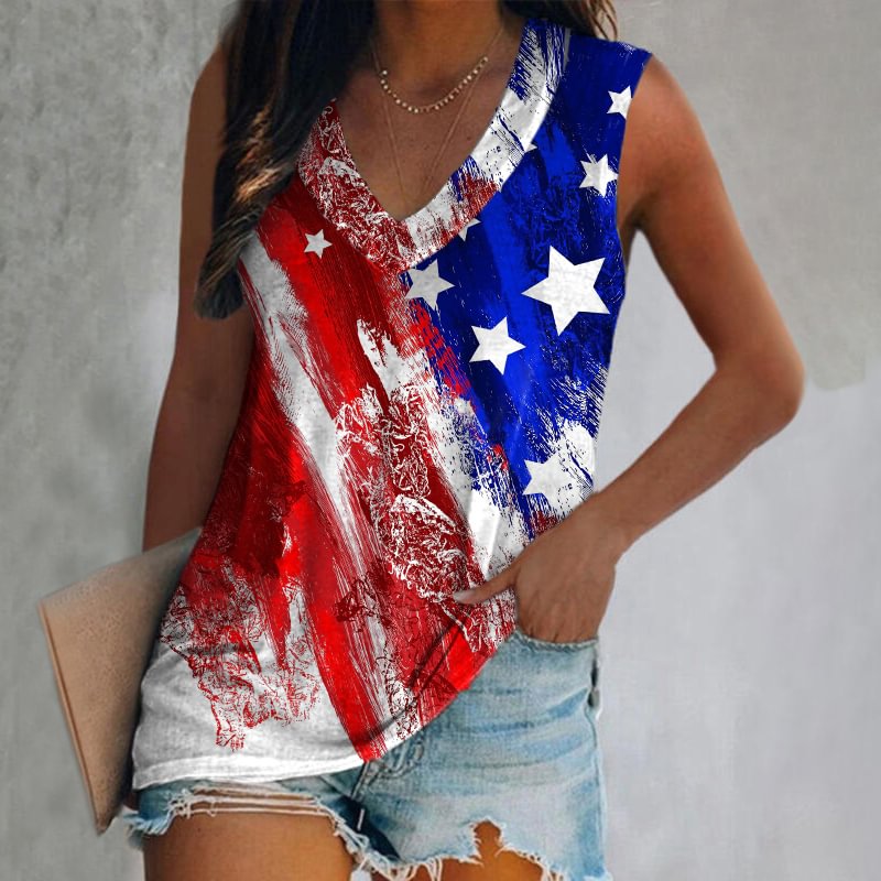 American Flag Print Casual V-Neck Vest