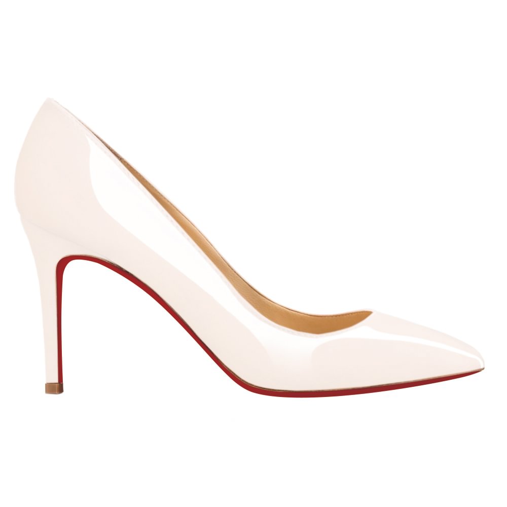 90mm Middle Heels Pointy Toe Pumps White Patent-vocosishoes