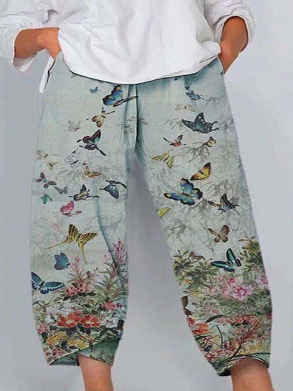 Butterfly Floral Print Trousers