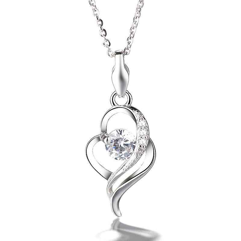Love Heart-Shaped Pure Silver Necklace