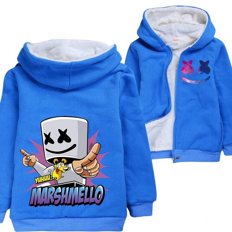 Mayoulove Dj Marshmello Yeah Mouse Print Boys Fleece Lined Zip Up Cotton Hoodie-Mayoulove
