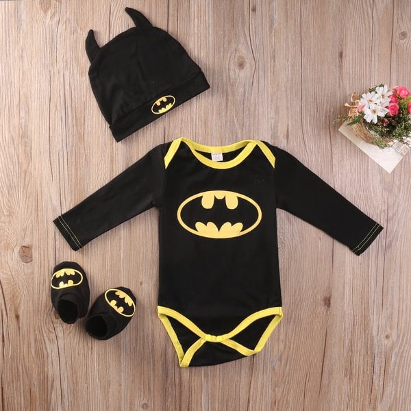 2019 newborn baby boy bat jumpsuit + shoes + hat suit clothes gift cool baby fancy Batman clothes jacket + pants + hat