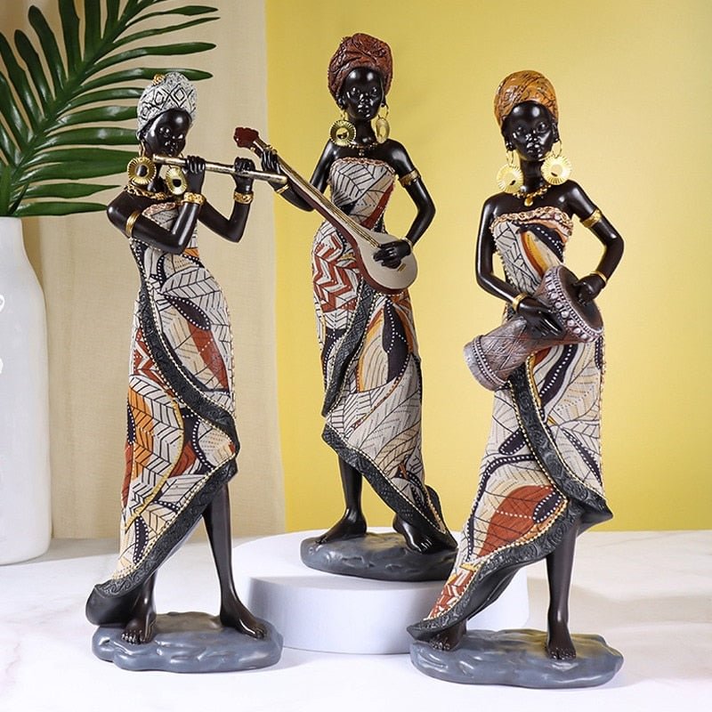 African Female Musician Statues - vzzhome