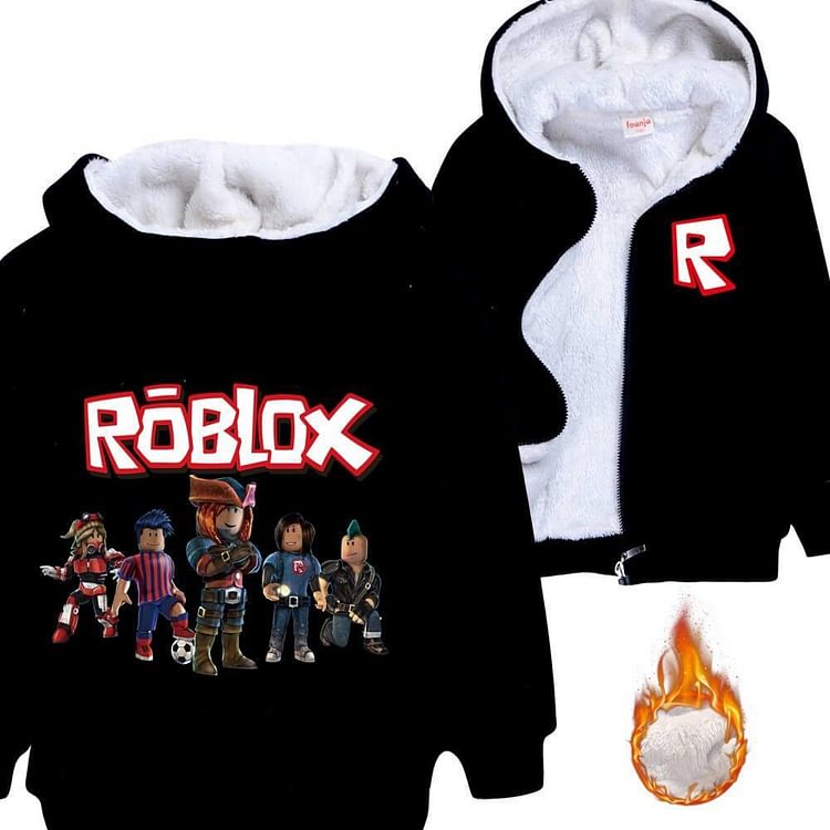 Mayoulove Boys Girls Roblox Game Print Kid Zip Up Fleece Up Winter Cotton Hoodie-Mayoulove