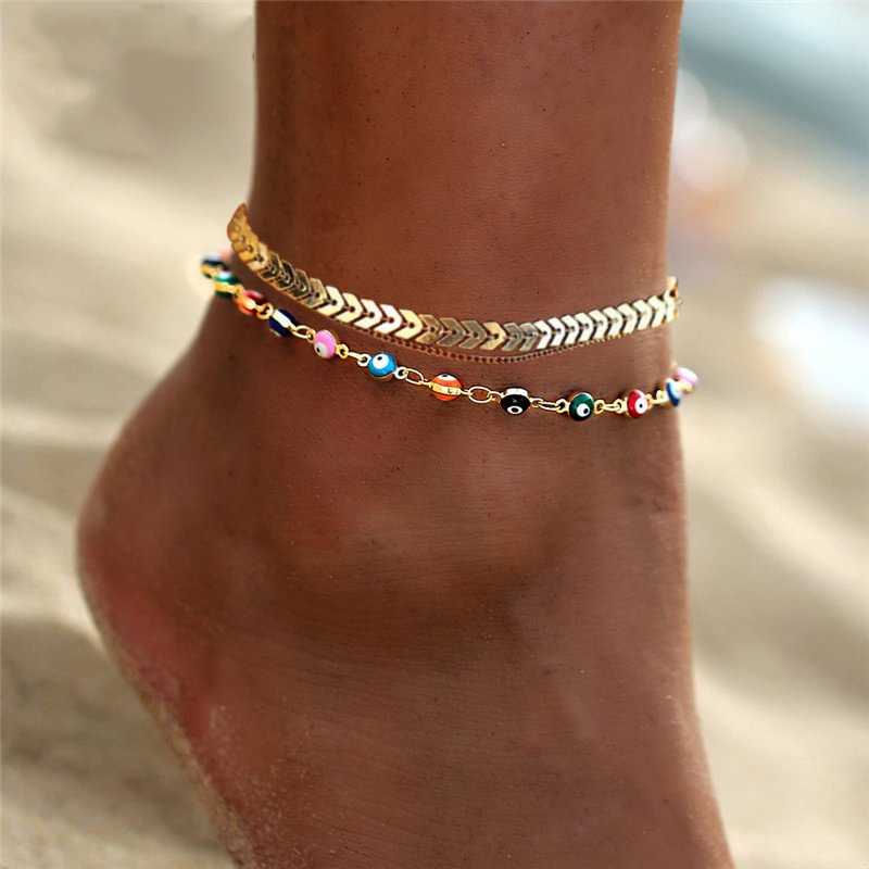 Set of 2 Adjustable Anklets Summer Beach Anklet, Women's Foot Chain