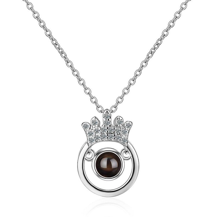 100 Languages I Love You Projection Round Crown Diamonds Necklace-Mayoulove