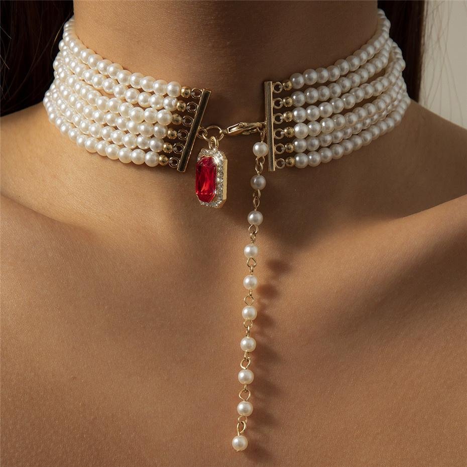 Layered Pearl Choker WomenNecklace Wedding Jewelry-VESSFUL