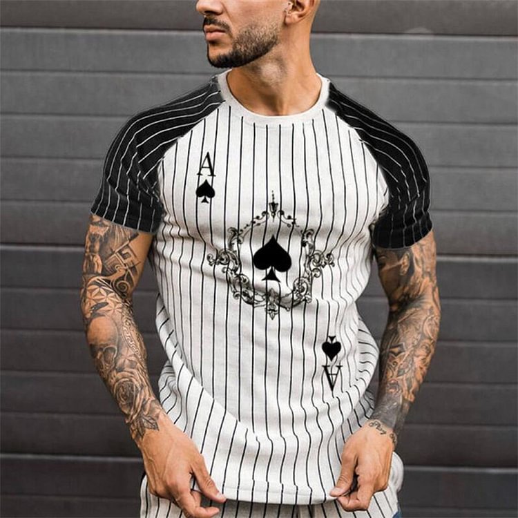 BrosWear Men's Fashion Striped Poker Print T-Shirt