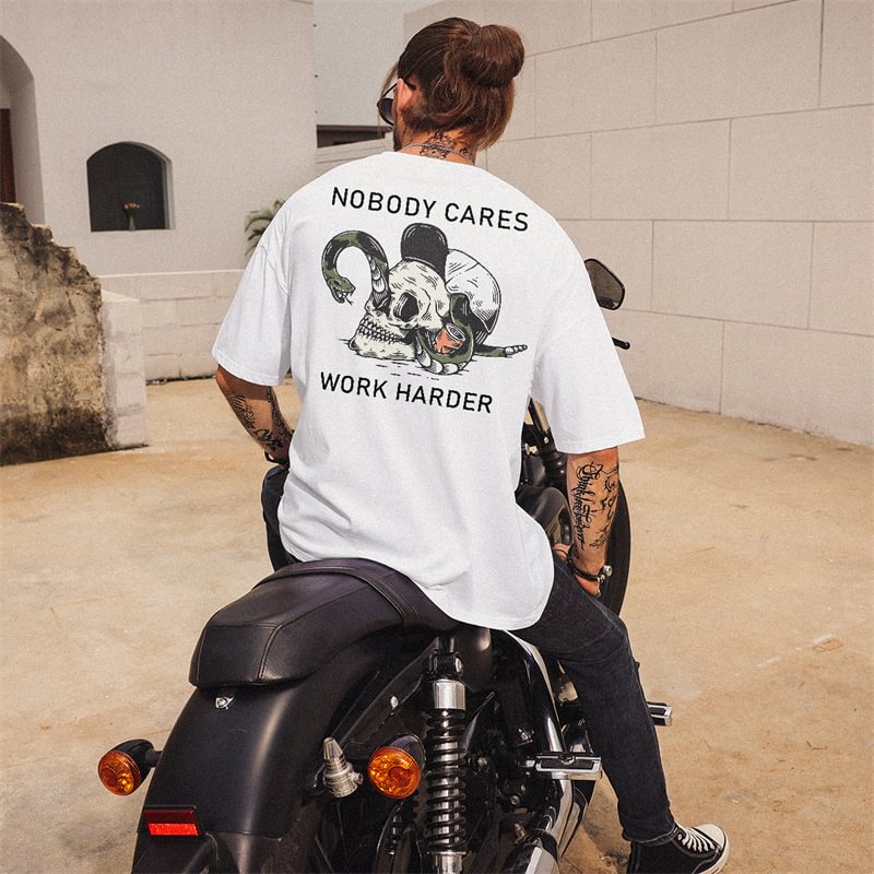 UPRANDY Nobody Cares Work Harder Skull Snake Printed Men's T-shirt -  UPRANDY