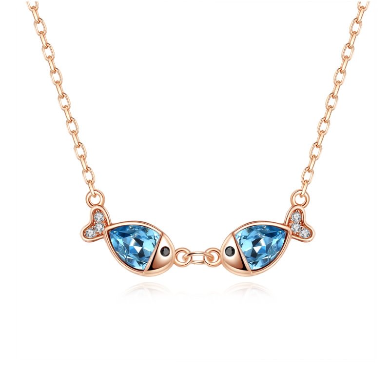 Kiss Fisht Pendant Blue Crystal Necklace1
