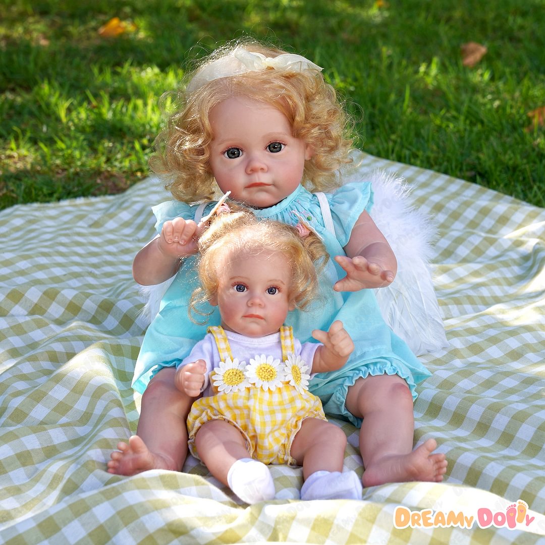 [2 Doll Set]'Summertime' Realistic Baby Girl Doll with Blond Hair Daisy and Emma 2 Doll Set by Creativegiftss® 2022