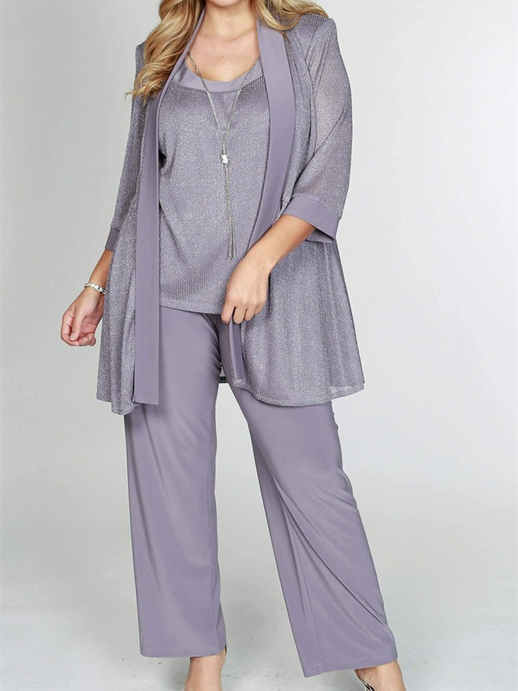 Mother Of The Bride 3/4 Sleeve Solid Three Pieces Set Pant Suits