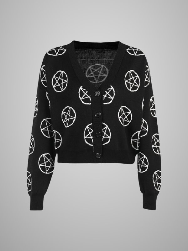 Long Sleeve Stars V Neck Gothic Cardigan Sweater