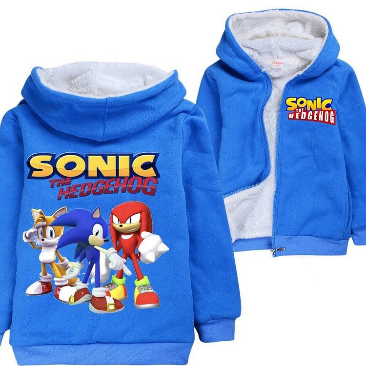Mayoulove Sonic The Hedgehog Boys Blue Fleece Lined Zip Up Cotton Winter Hoodie-Mayoulove