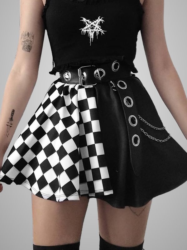Spliced Checkered Plaid Goth Skirts