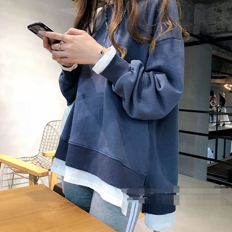 Spring and autumn women's Korean version of the  loose lazy style sweater pullover round neck chic top loose student jacket