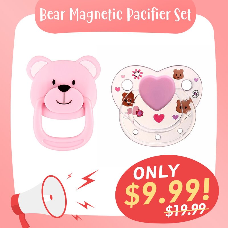 Pink Bear Reborn Dolls Magnetic Pacifier 2 Piece Set Safest Reborn Baby Doll Accessories